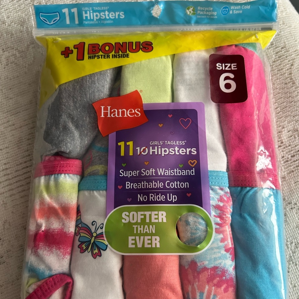 5 for $25 - Hanes Girls' Tagless Hipsters - Multi-Color Pack